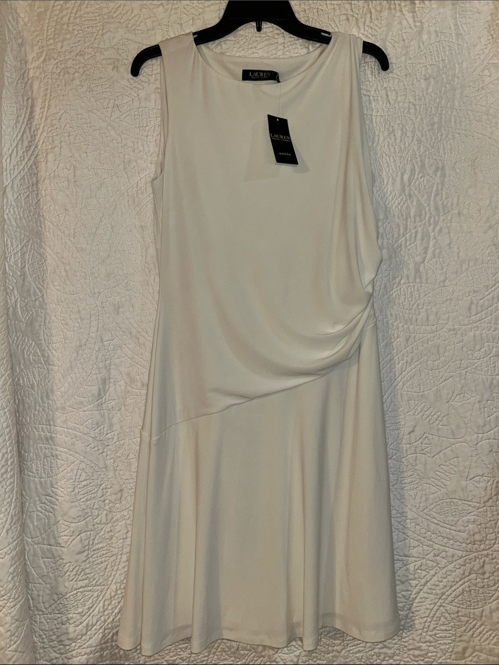 Lauren Ralph Lauren Ivory Sleeveless Draped A-Line Dress